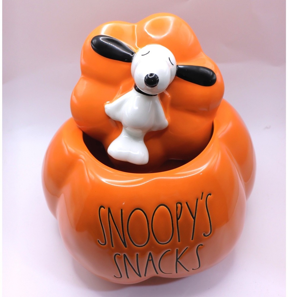 Rae Dunn Snoopy Pumpkin Cookie Jar Orange Peanuts Snacks Halloween Canister